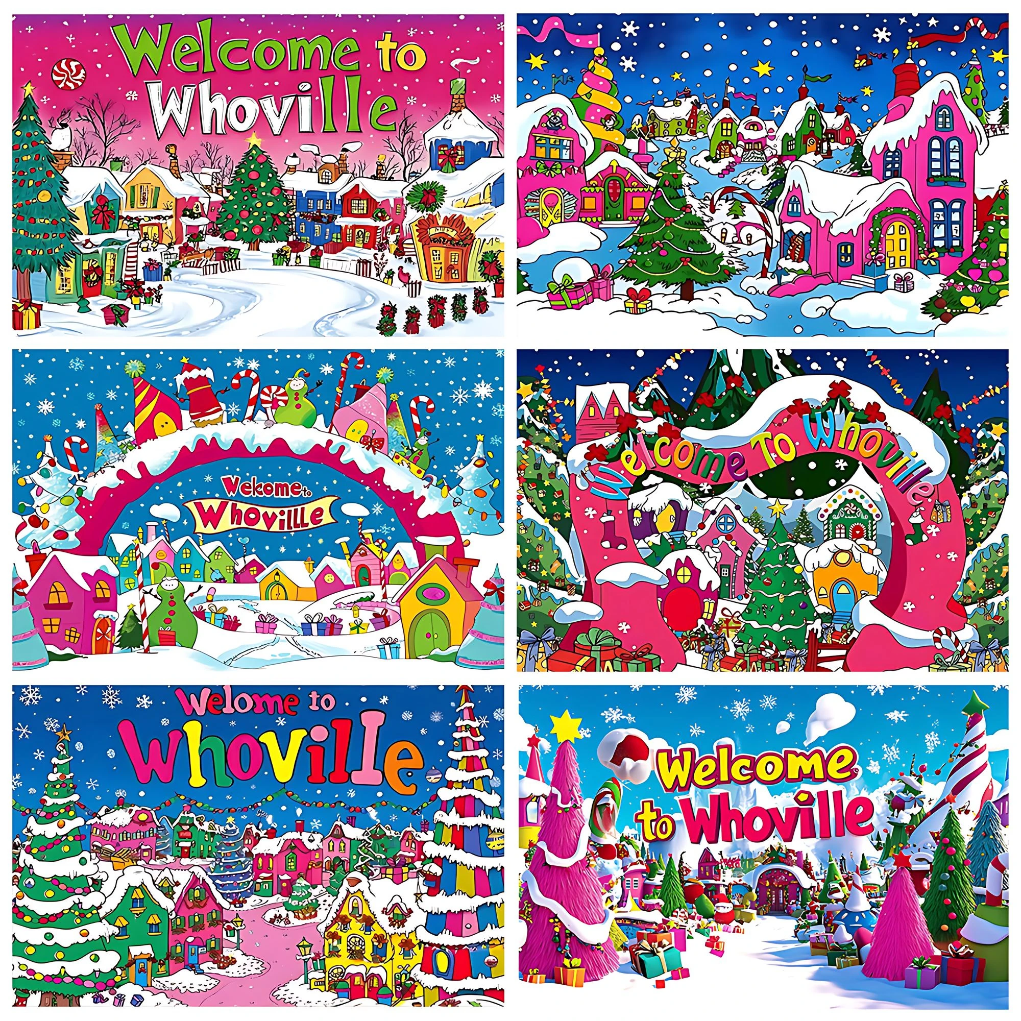 

Merry Christmas Background Welcome to Whovilve Banner Kids Birthday Party Xmas Tree Wall Decoration Door Cover Photo Booth Props