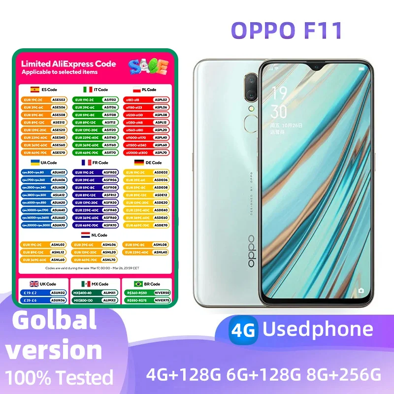 OPPO F11 4G Android CPU MediaTek Helio P70 6.53 inches Smart Phone ROM 128GB Battery capacity 4020mAh 16MP Camera  used phone