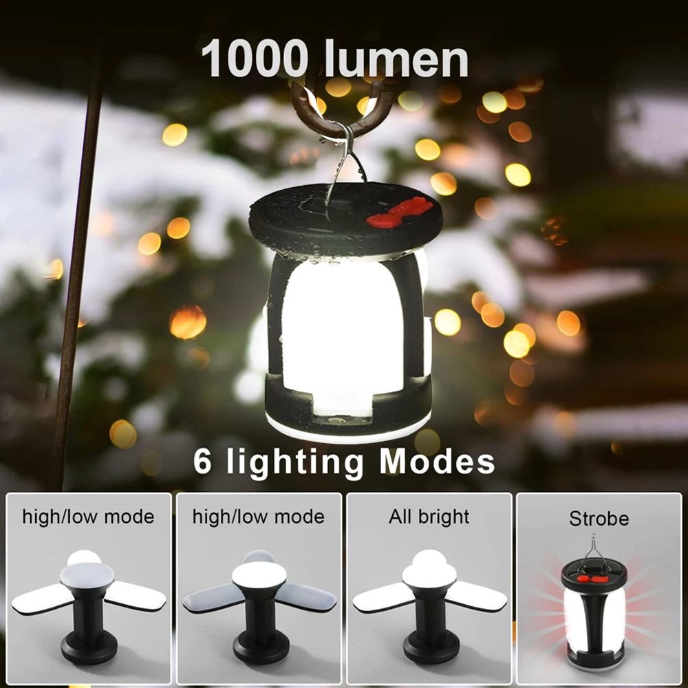 Outdoor Strong Light Hangable Emergency Light Solar Rechargeable Camping Light USB Foldable Floor Stand Light