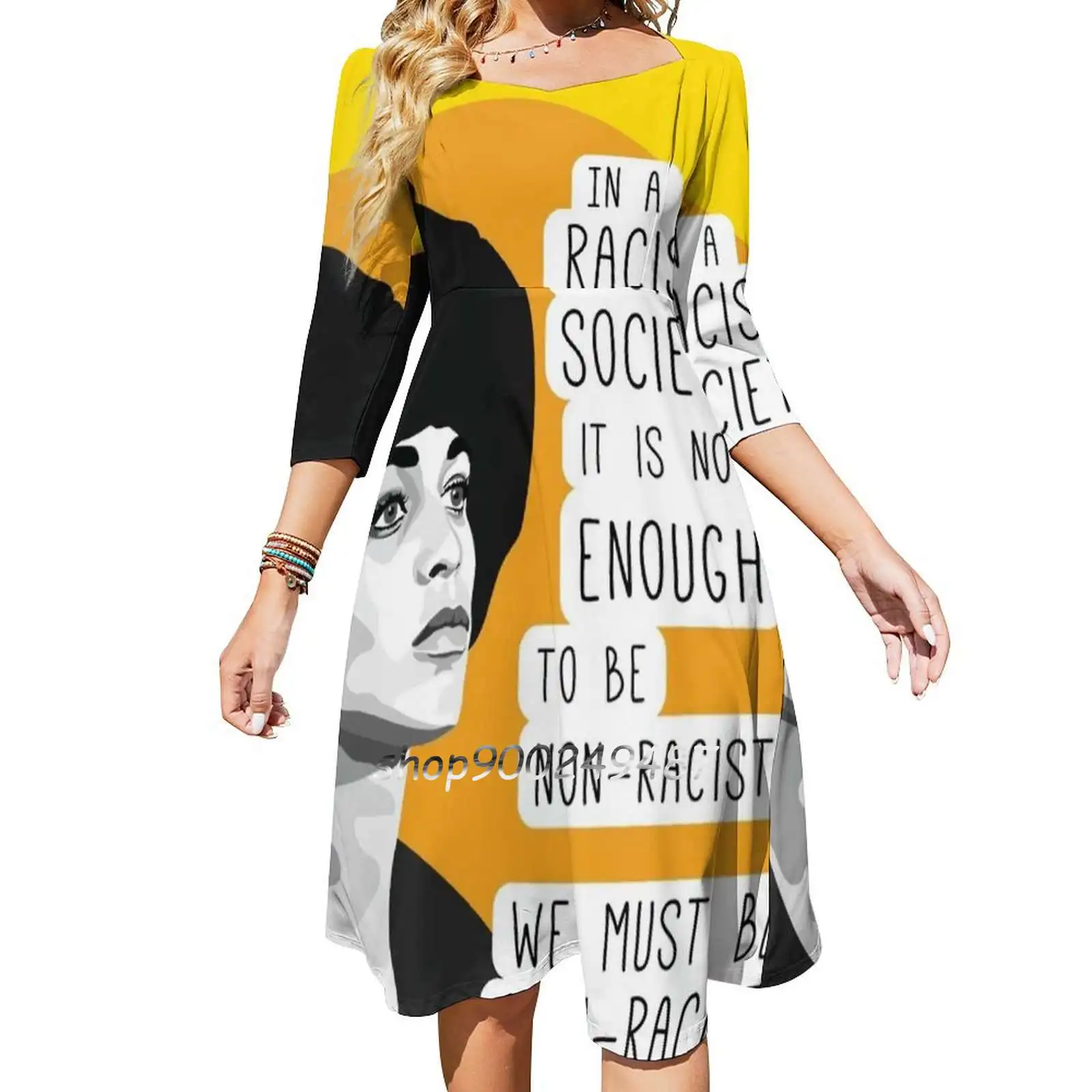 Angela Davis Anti-Racism Quote Elegant Party Women Dress Slim Multiple Styles Dresses Casual Dresses Angela Davis Angela Davis