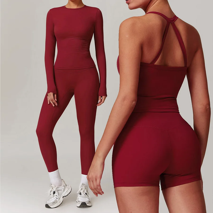 

Long sleeve Shirt Sports Sportswear Women Fitness Yoga Suit Crop Top High Waist Gym Leggings Short sleeve 2Pcs Set Yoga Clothes