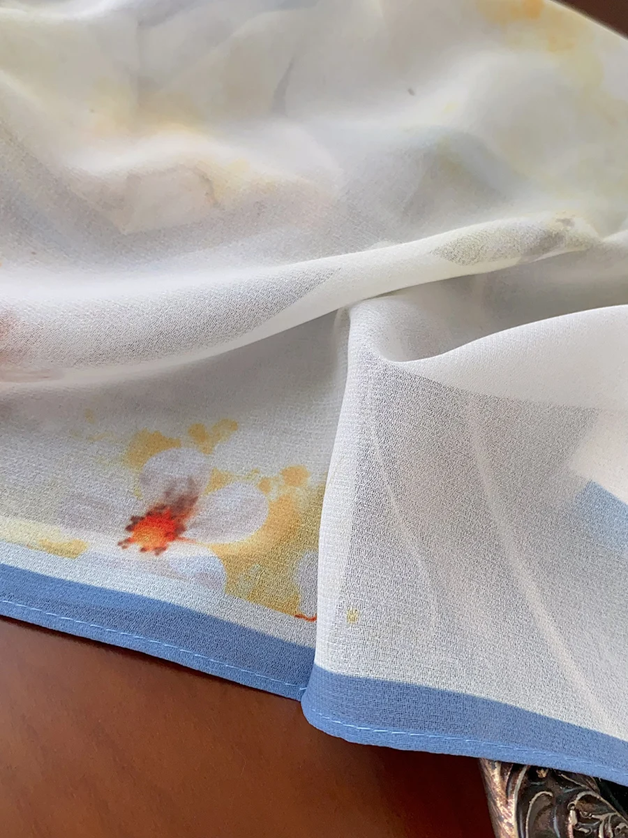 Szalik damski z cienkiej żorżety na wiosnę i jesień 2025, chiński wzór kwiatowy, uniwersalny długi prostokątny szal podróżny.