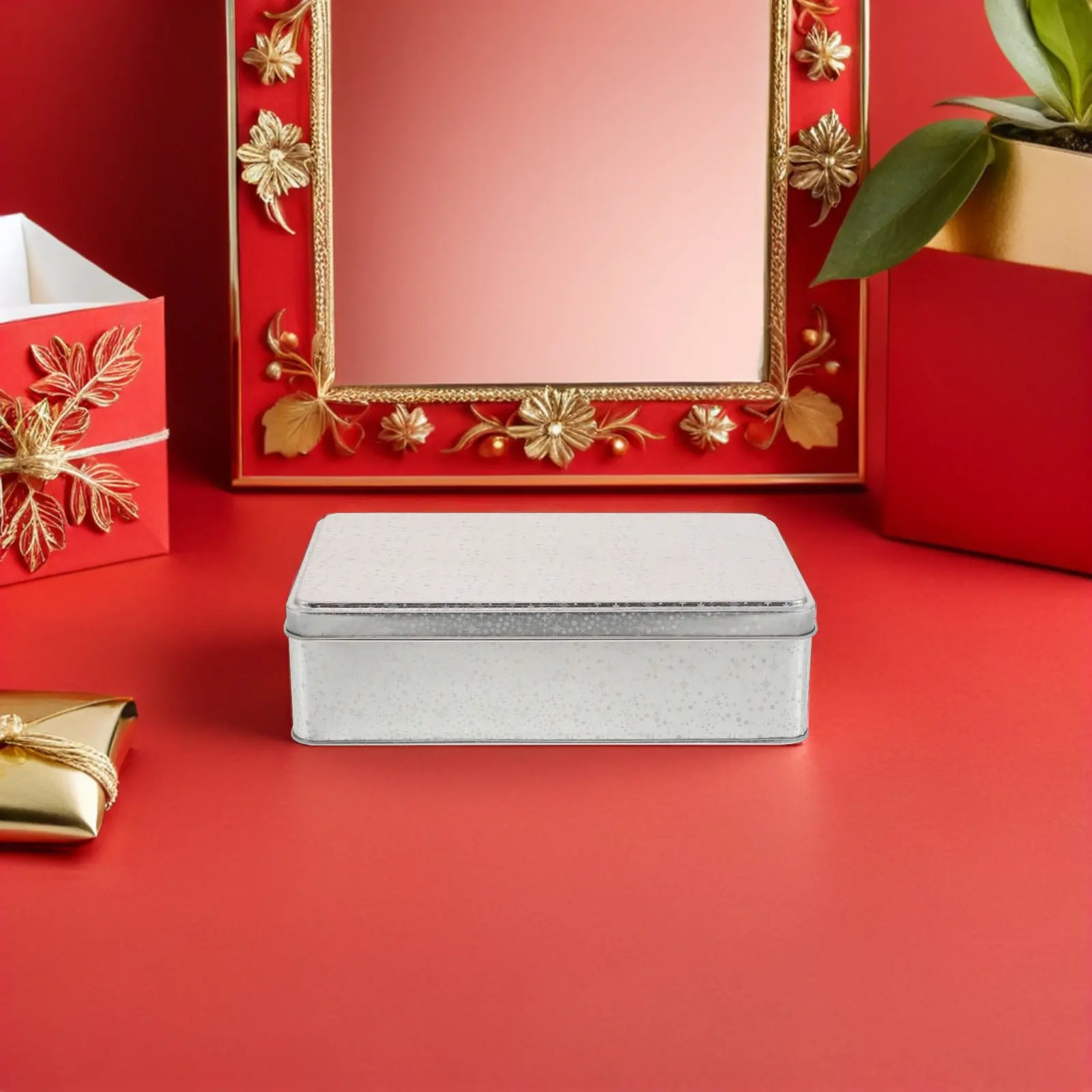 2Pcs Rectangular Metal Tin Containers Silver Tinplate Storage Boxes 7.5x4.4 Cake Cookie Snack Organizer Vintage Jewelry Tin Box