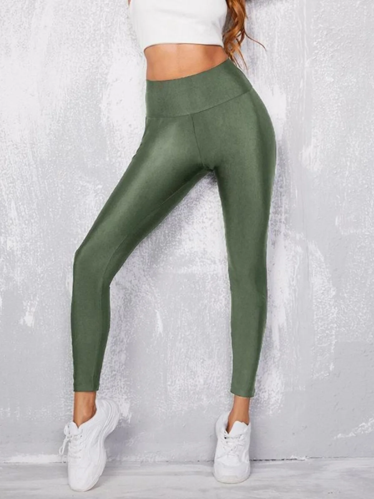 กางเกงโยคะยืดหยุ่นเซ็กซี่ กางเกงโยคะรัดรูปเอวกลาง กางเกงขายาวลำลอง ผ้าโพลีเอสเตอร์เนื้อบาง