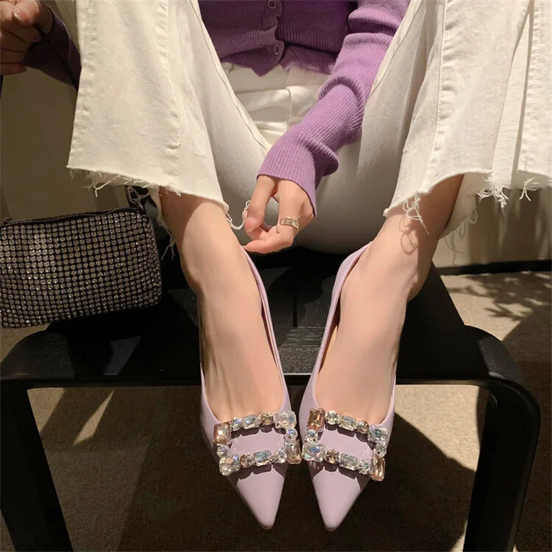 Women Pointed Toe High Heels Fashion Crystal Ladies Shoes Slip On Cozy Pumps Spring Autumn New Mature Classics Zapatos Mujer