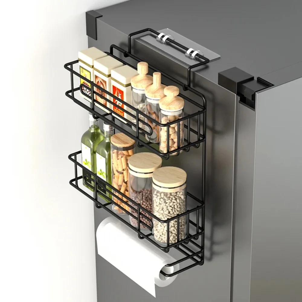 Refrigerator Storage Shelf Fridge Wall Side Hanging Storage Rack Kitchen Shelf Kitchen Gadgets Towel Bottle Spice Organizer