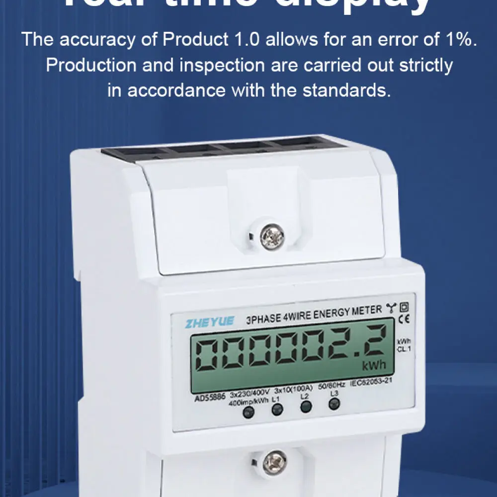 DTS5886 Digital Three Phase Ammeter LCD Display DIN Rail Mount Electric Energy Monitor Industrial Power Usage Gauge Tool