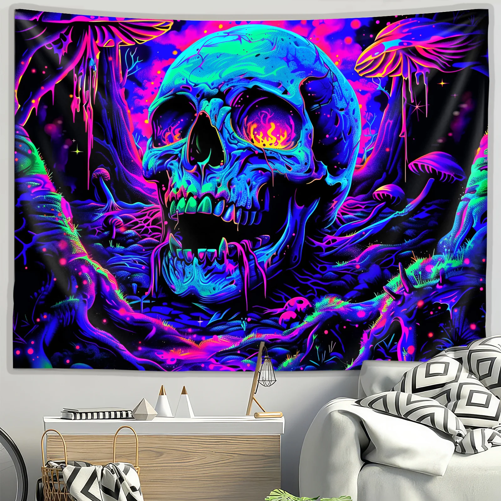 VIKAMA جمجمة الملكة نسيج الظلام نمط الجدار الشنق غرفة نوم موضوع ديكور الحفلات القوطية غرفة المعيشة ديكور