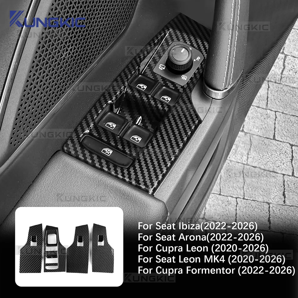 

ABS Carbon Fiber For Seat Leon MK4/Cupra Leon/Cupra Formentor 2020-2026 /lbiza/Arona 2022-2026 Car Windows Control Panel Trim