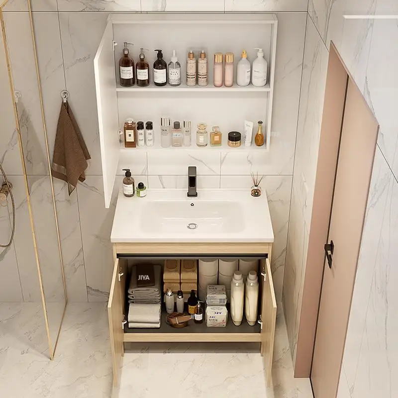 Bathroom CabinetCustomized Floor-Standing Bathroom Vanity Cabinet Featuring A Ceramic Basin And Smart Mirror Cabinet