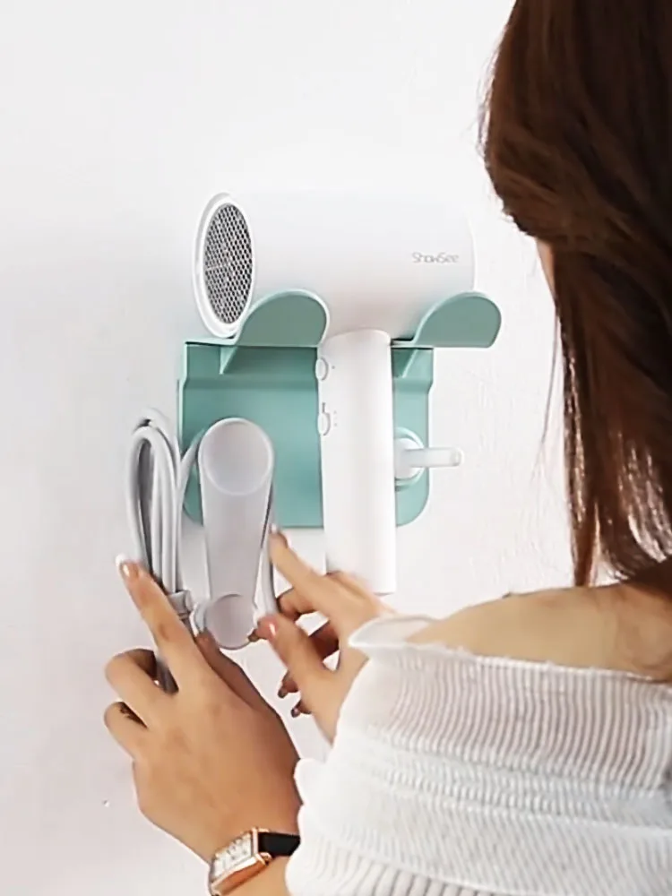 Asciugacapelli supporto per staffa di montaggio a parete asciugacapelli senza chiodi gancio per appendere con supporto per cavo gancio senza foratura per il bagno di casa