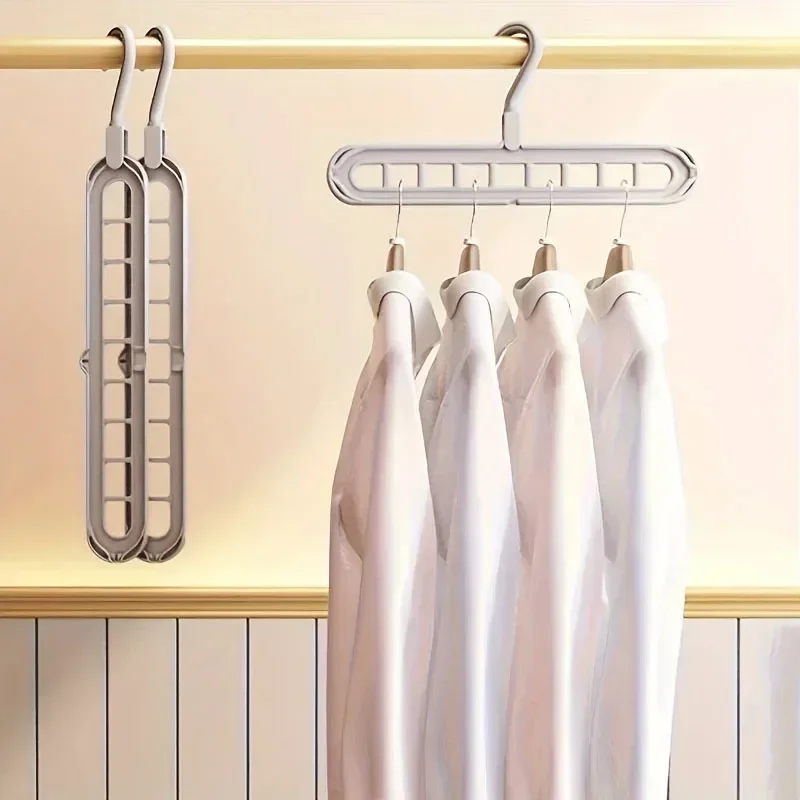 5 Stück, 9-fach faltbare Kleiderbügel aus Kunststoff, robust, platzsparend, ideal als Organizer für den Kleiderschrank zu Hause. – Detail 11