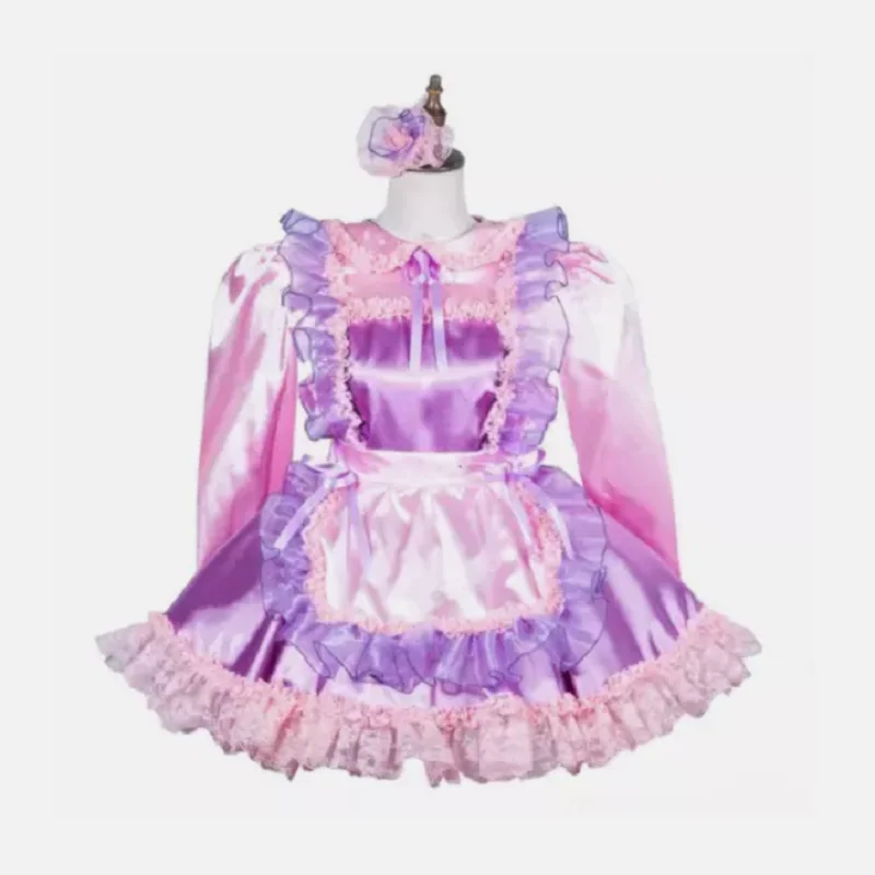 French Sissy girl maid Purple Satin lockable dress Cosplay Costume Tailor-made