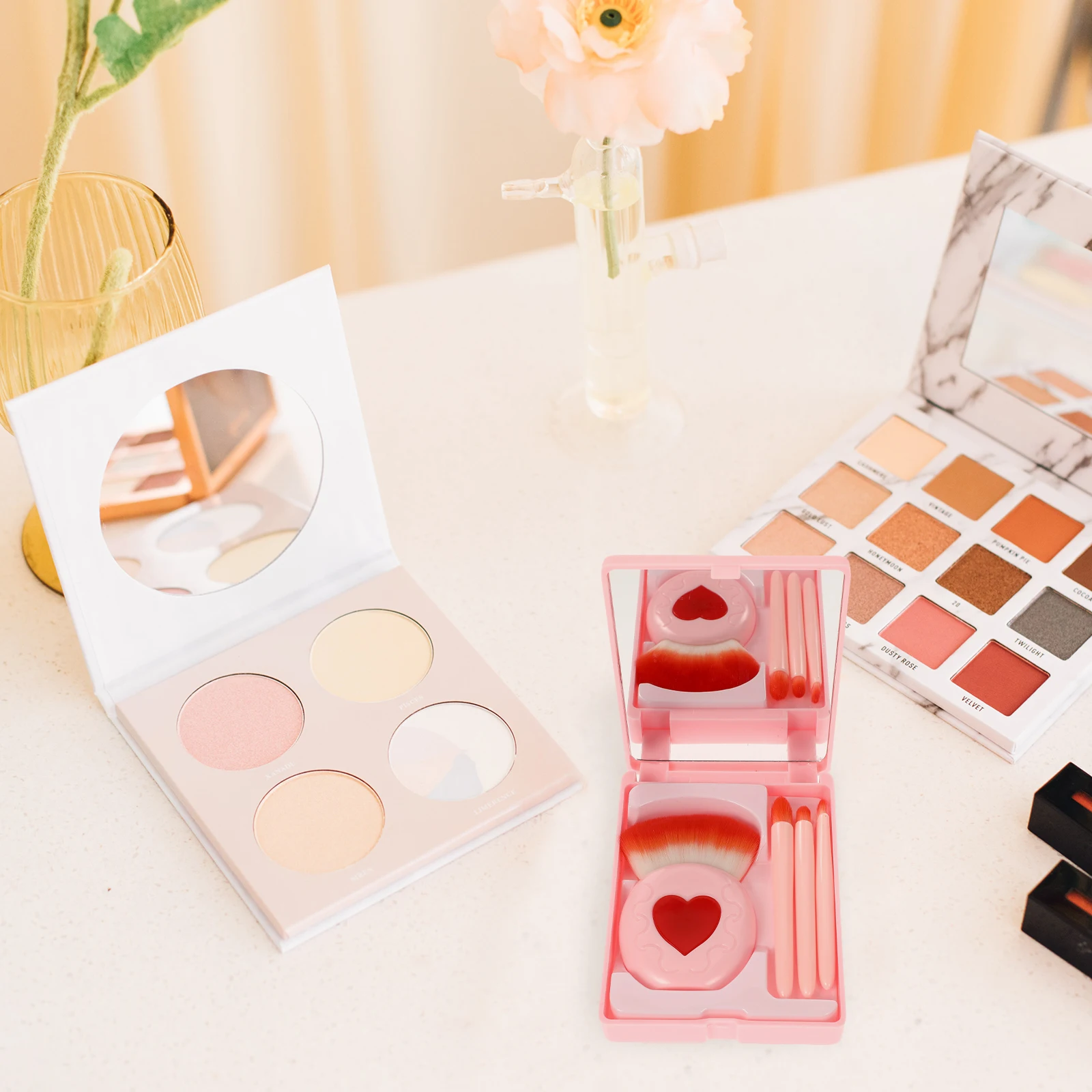 Juego de brochas de maquillaje portátiles, herramientas, Kit de viaje, accesorios de base, Material de espejo, dureza del cabello de fibra