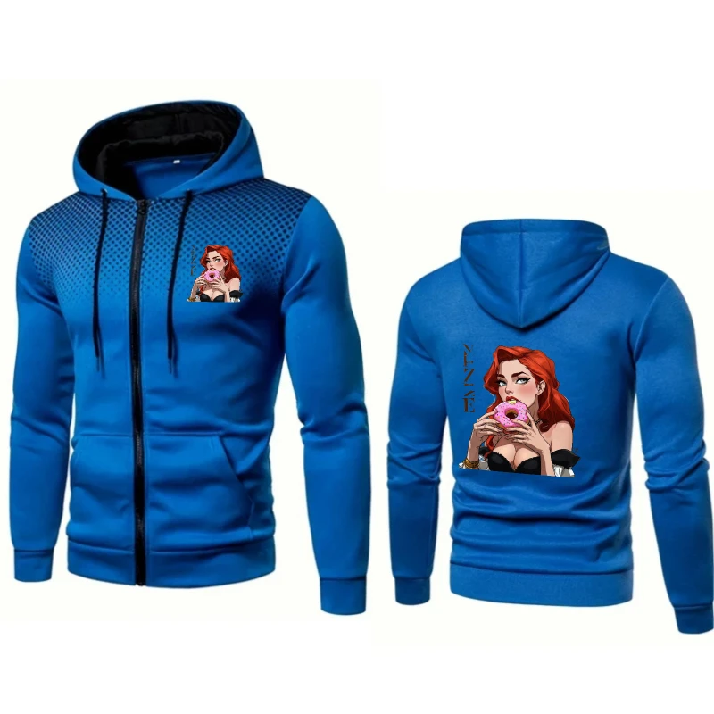 

Men's Hooded Jacket Blue Ariel Princess Printed Cartoon Design Casual Outdoor Wear for Men