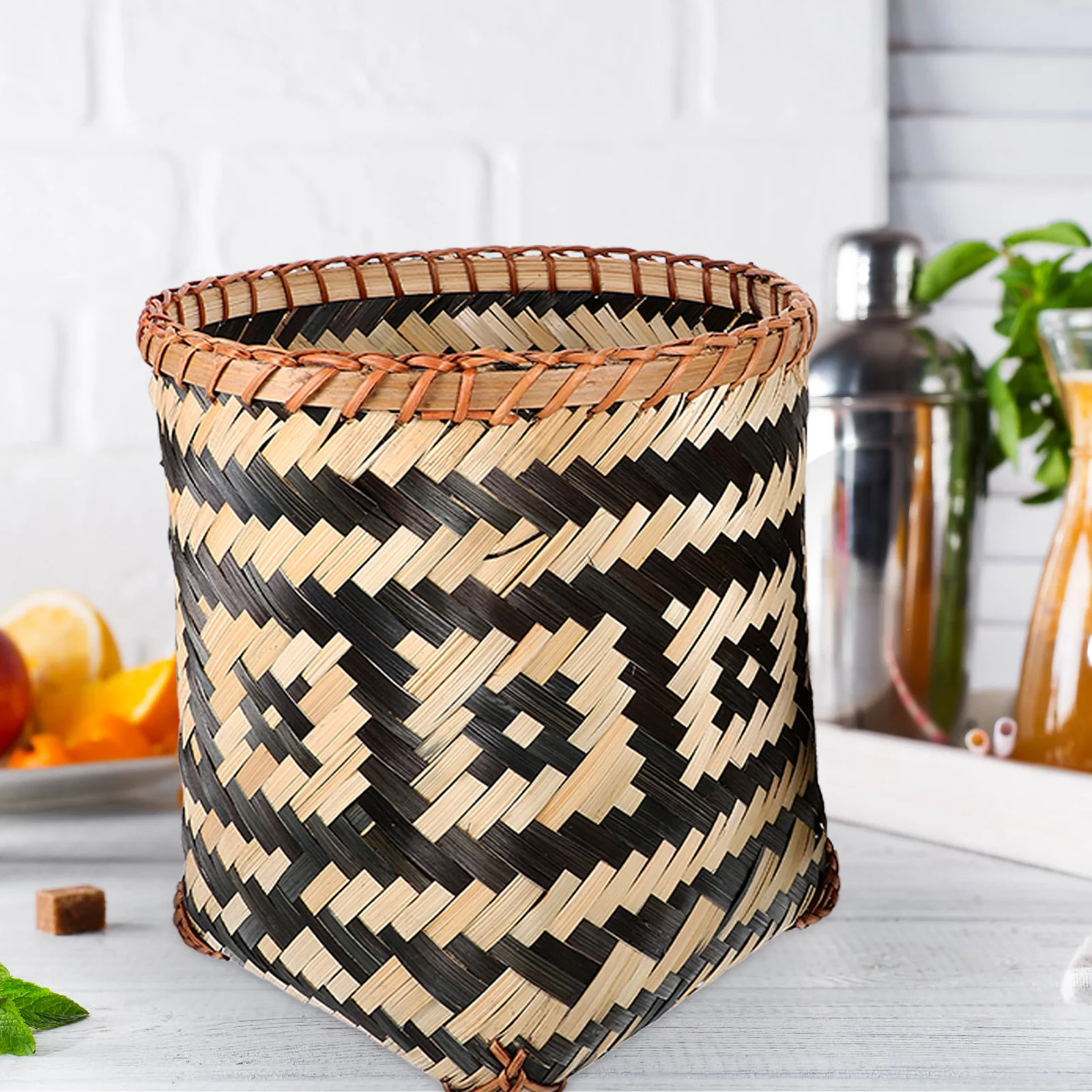 

2 Pcs Bamboo Trash Can Woven Basket Large Mouth Rubbish Bin Kitchen Bucket Waste Paper Holder Eco Friendly Storage ganizer