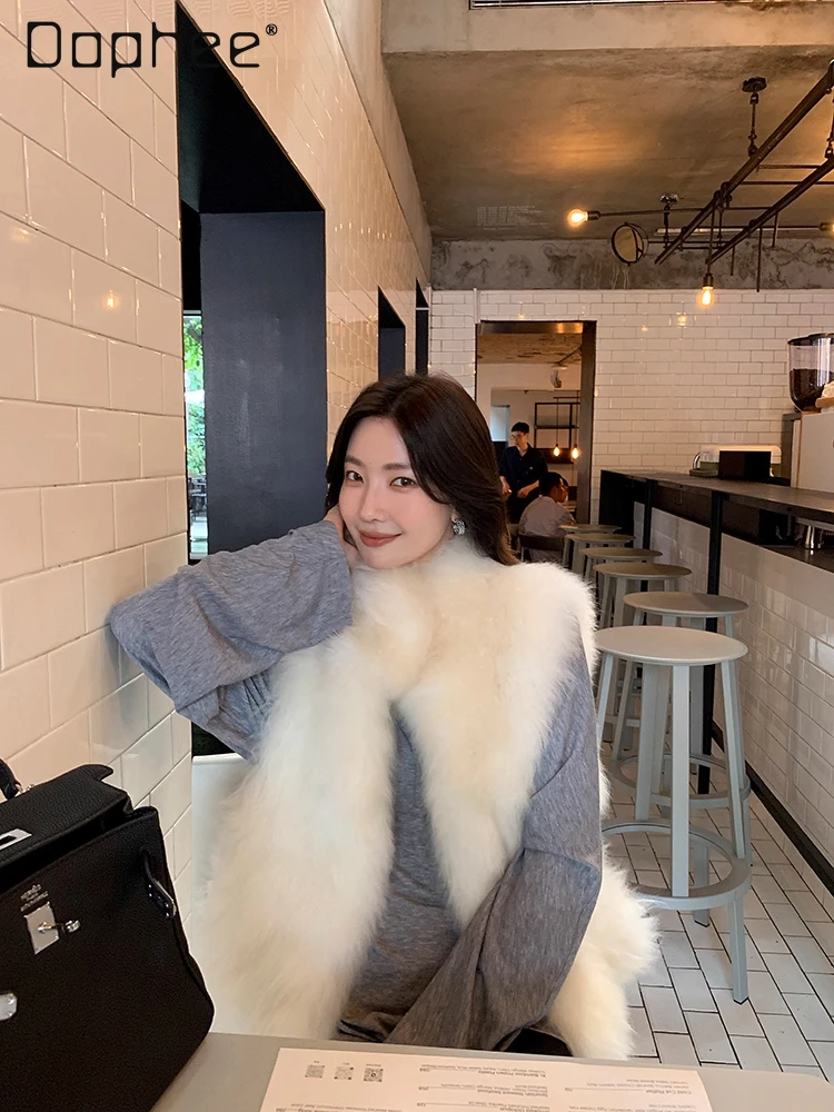 الراقية الحلو أفخم صديقة للبيئة فو الفراء سترة معطف الشتاء موضة الثقيلة سميكة الدافئة الوقوف طوق أكمام الفراء سترة