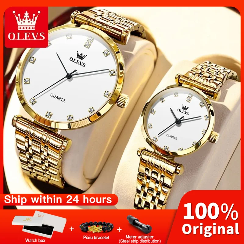 

OLEVS 5596 часы для пар, роскошные оригинальные модные брендовые водонепроницаемые светящиеся кварцевые наручные часы 30 м, дизайн для повседневного спорта с датой