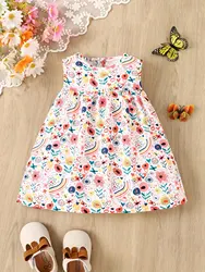 Baby Girl Spring and Summer Cute Casual Breathable Newborn Baby Skin Comfortable Cartoon Flower Print Sleeveless Dress