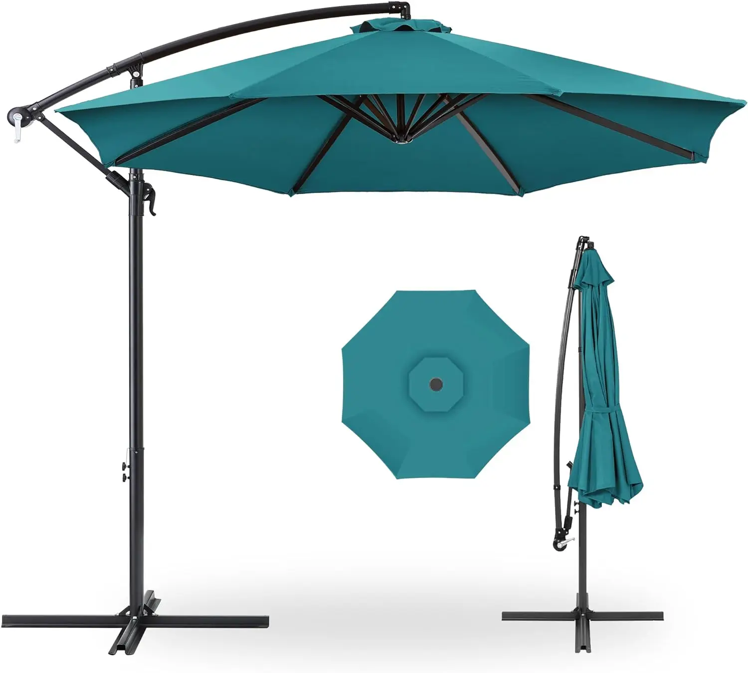 

10ft Offset Hanging Market Patio Umbrella w/Easy Tilt Adjustment, Polyester Shade, 8 Ribs for Backyard, Poolside