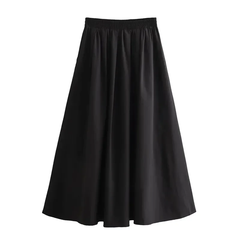 TRAF 2024 Women's Skirt Black Long Skirt Woman Spring Loose Elegant Skirts For Women Casual Social High Waist Midi Skirt