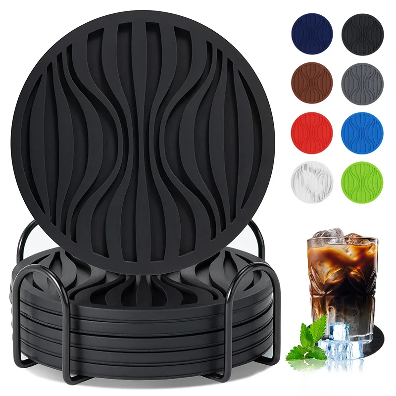 New 10cm Round Silicone Coaster Set Wave Anti-scalding Desktop Drain Pad Heat Insulation Pad Silicone Coaster