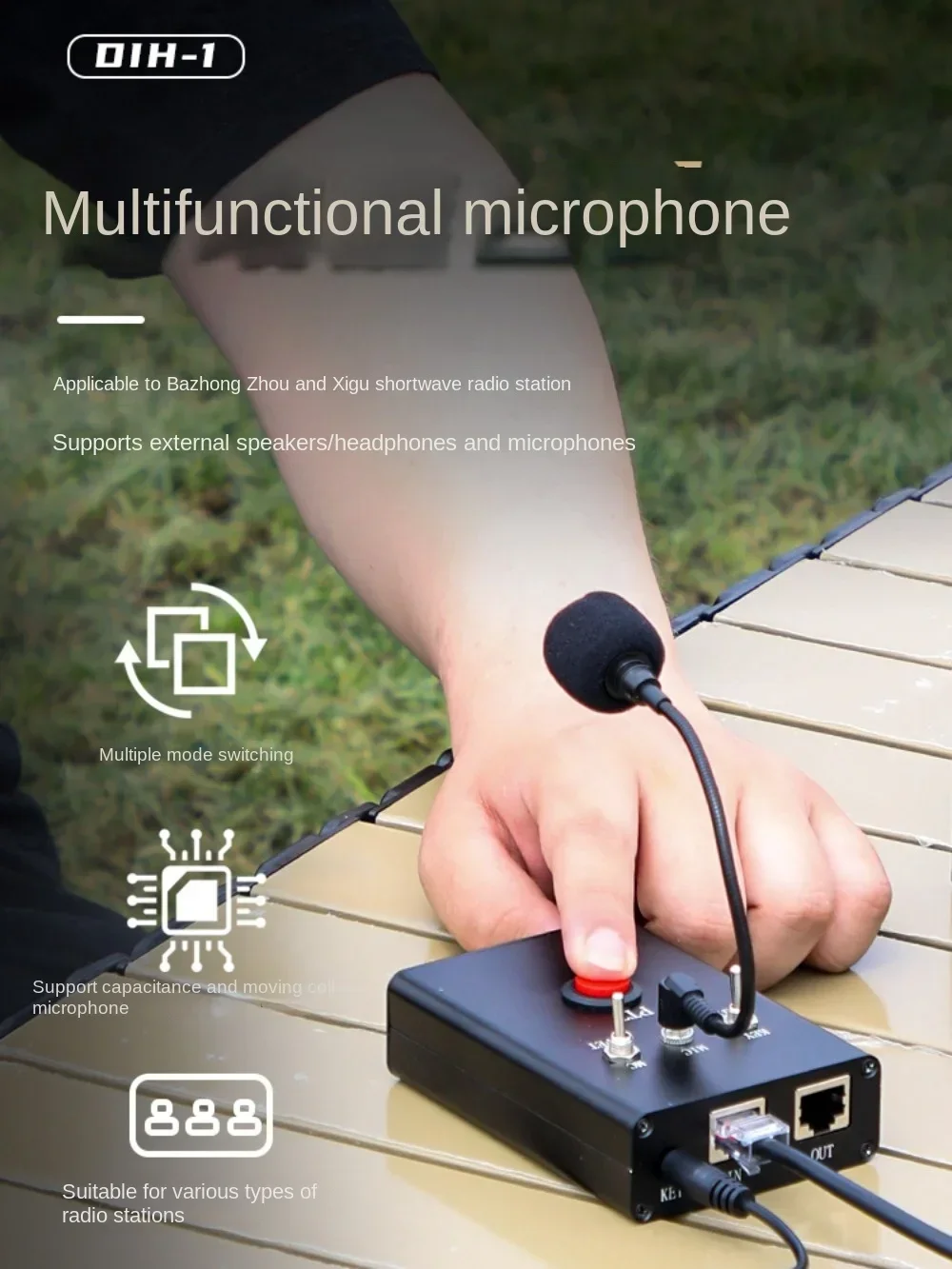 

Multi Function Microphone DIH-1 for Yaesu and Xiegu Shortwave Radio CW Key Microphone PTT Support External Speaker/Headphone