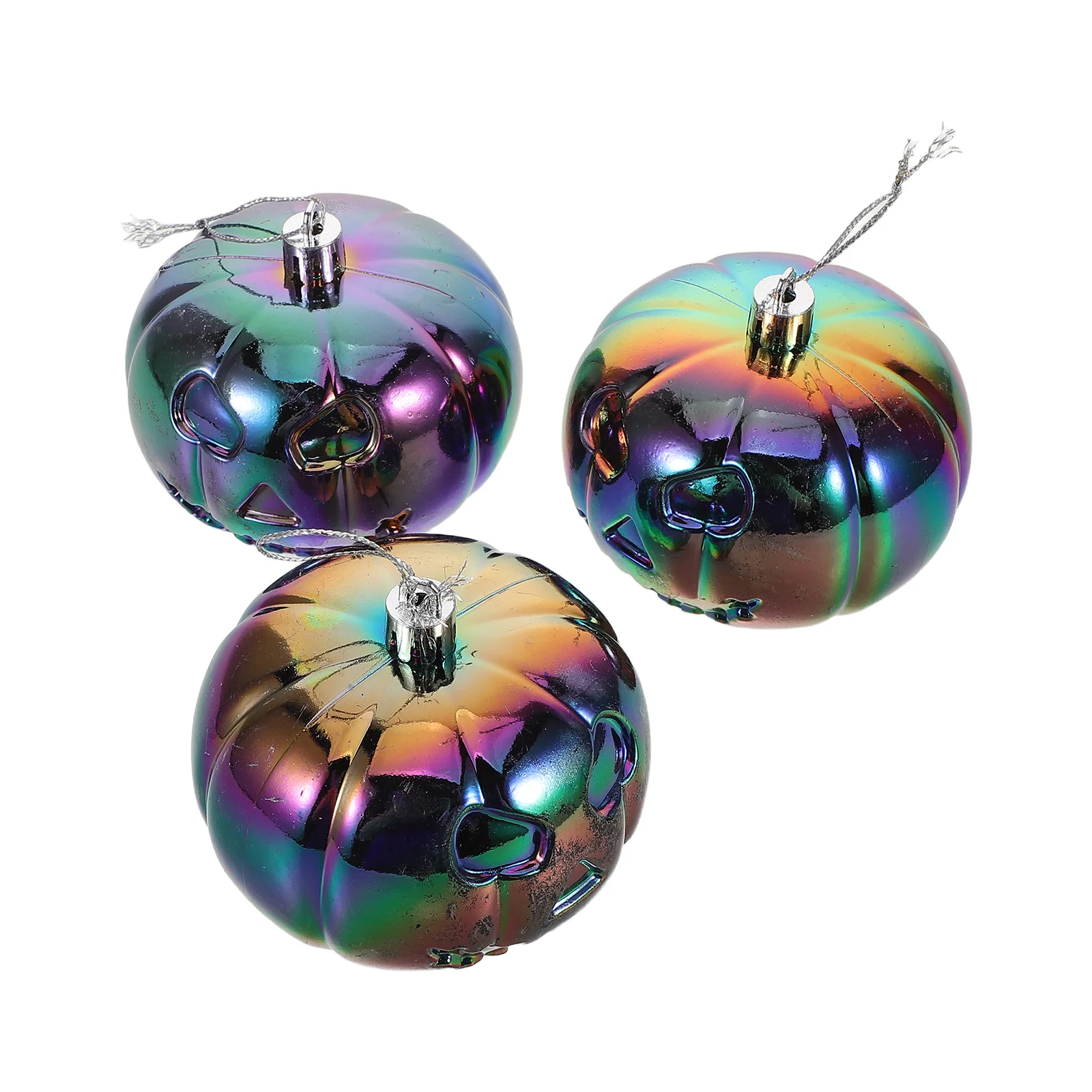 

3Pcs Iridescent Plastic Pumpkin Ornaments Halloween Christmas Tree Decoration Indoor Outdoor Party Decor Artificial Pumpkins