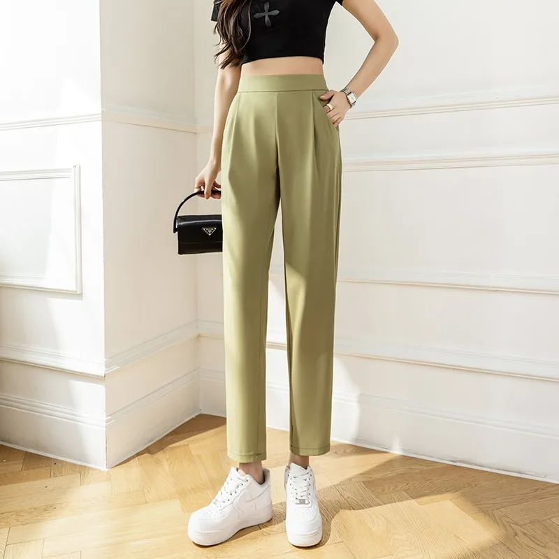 Spring Summer Elegant Women's Harem Pants 2022 New High Waist Button Ankle Length Casual Loose Trouses Female