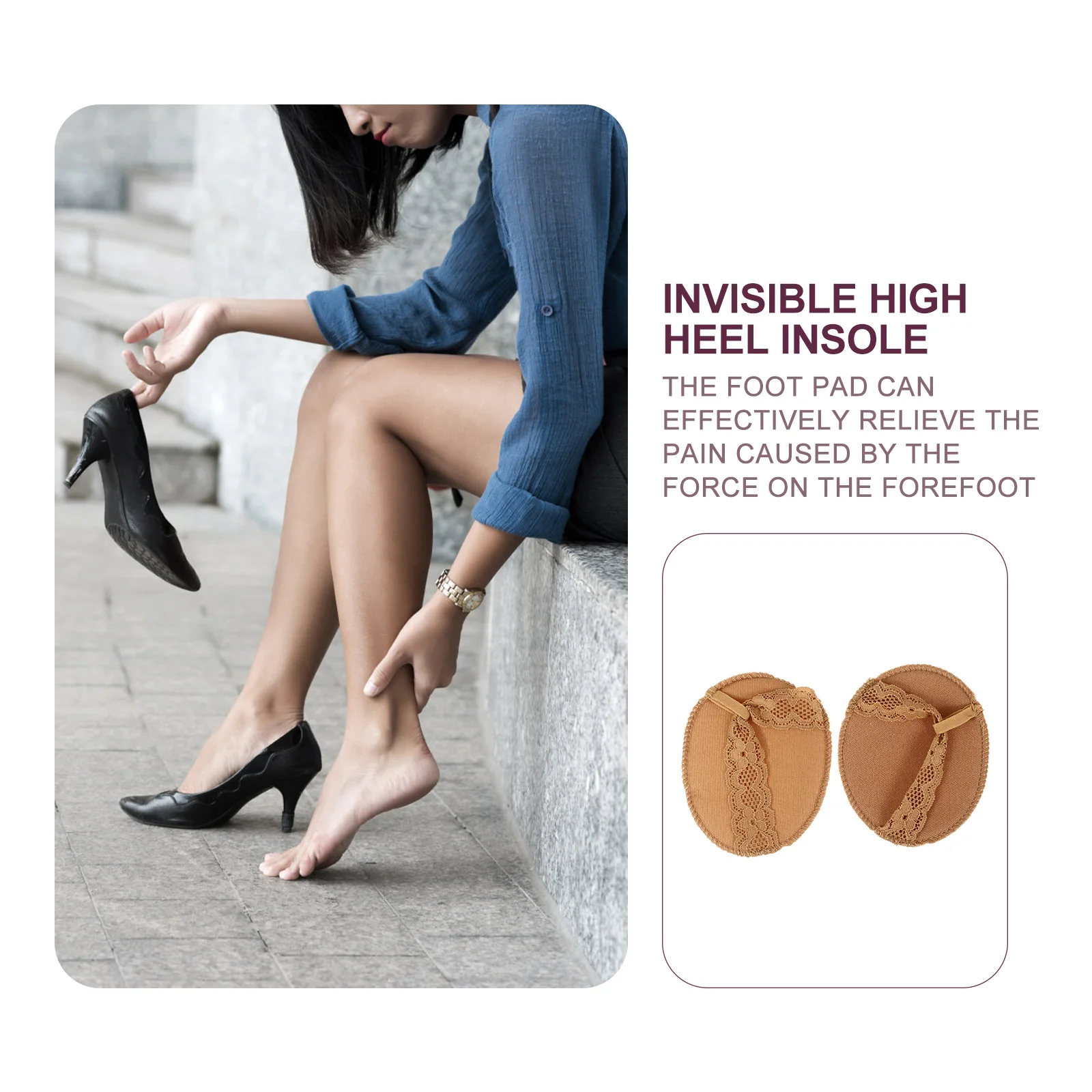 

5 Pairs High Heel Insoles Metatarsal Pads Non Slip Sponge Cushions Women Front Foot Support Invisible Lightweight Breathable