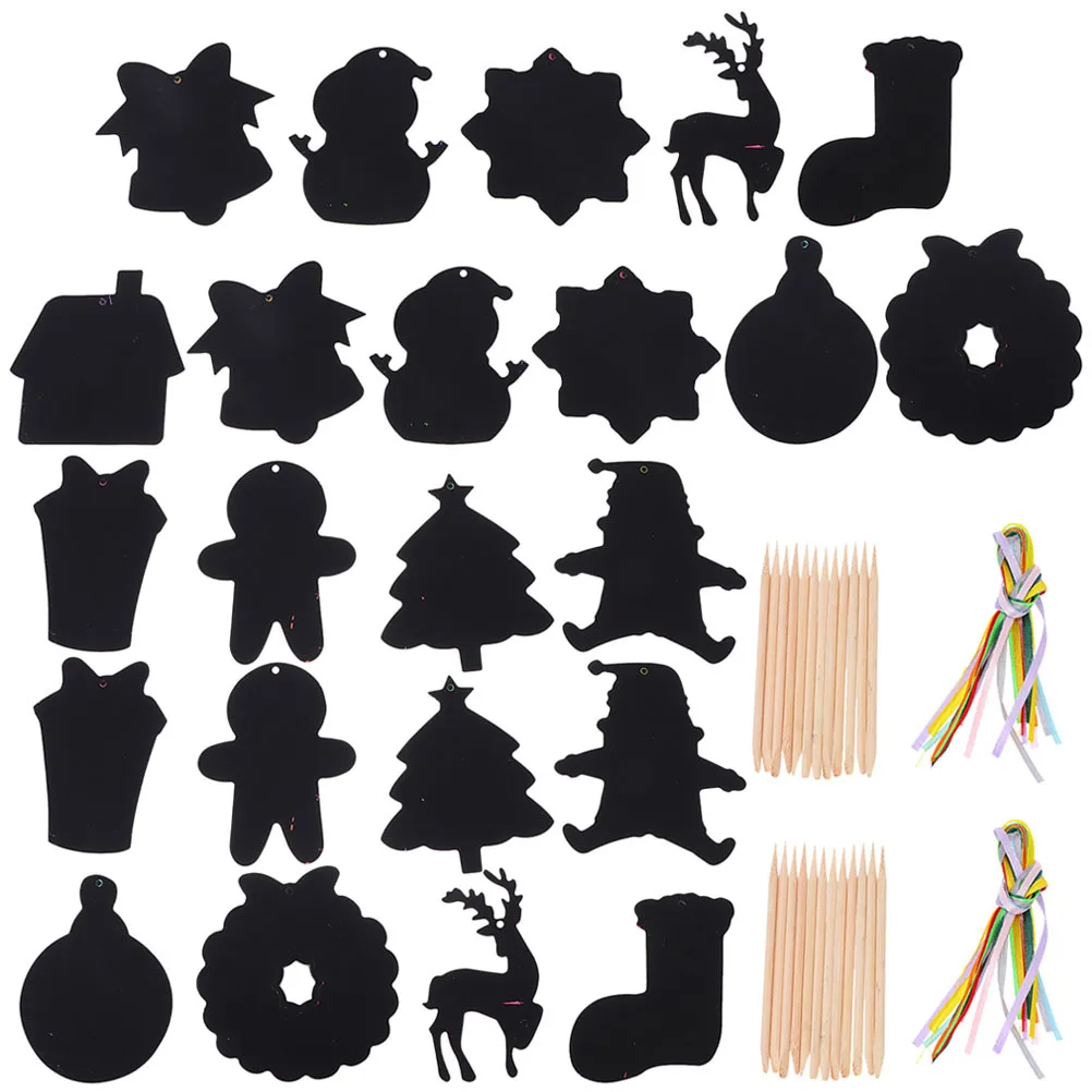 

1Set Scratch Paper Art Sheets Christmas Theme Scraping Painting Cards for Window Branch Balcony Yard Decoration Craft