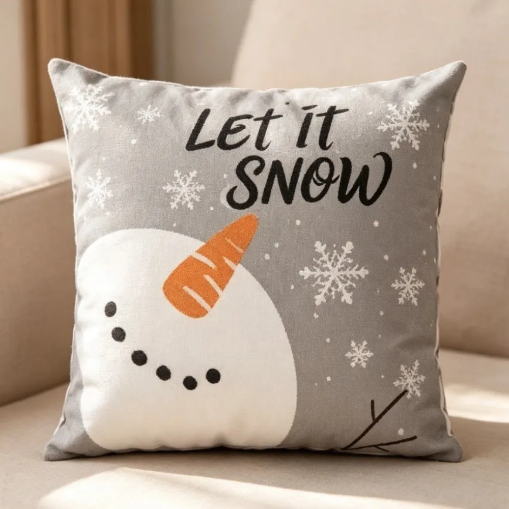 Reindeer 45cm 17in Christmas Pillow Covers Flax Soft Plaid Cushion Cover Skin-friendly Comfortable Xmas Pillowcase Living Room