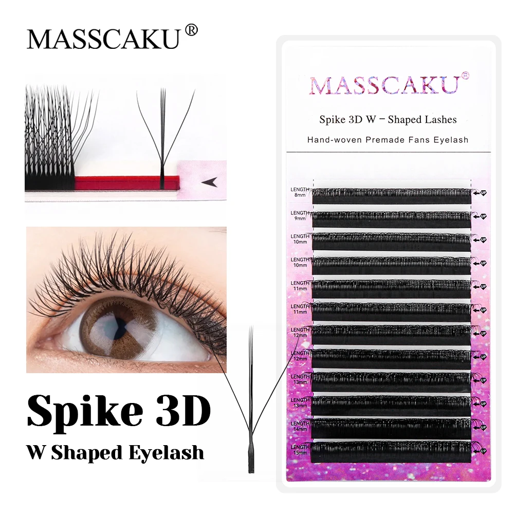

MASSCAKU 3D W Three-Core Triple Tips Eyelashes 8-15mm Mix C D Curl Pestanas Easy to Apply Comfortable Premade Spikes Extension