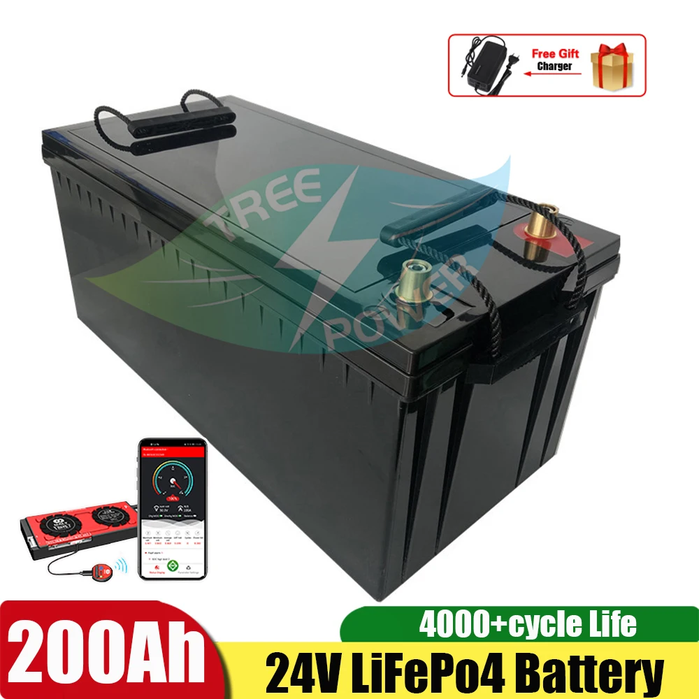 

Waterproof 24V 200AH Lifepo4 Battery No 100AH 300AH for Inverter Solar RV EV AGV Ski Car Golf Cart Backup Power + 20A Charger