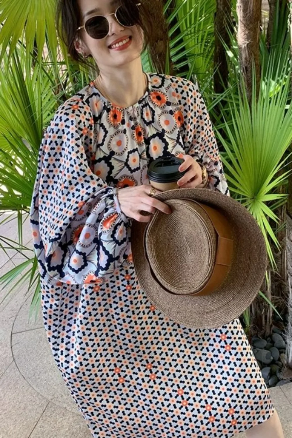 

Floral Print Long Sleeve Sun Dress 2025 Summer French Style Vacation Dress Coastal Grandmother Aesthetic Beach Coverup