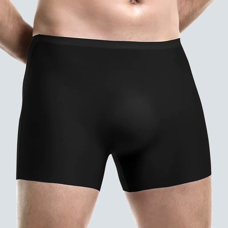 Ropa interior para hombre, Boxers sin costuras, pantalones cortos para hombre, bragas de seda de hielo ajustadas sólidas, calzoncillos con bolsa 3D transpirables, Calzoncillos Cueca