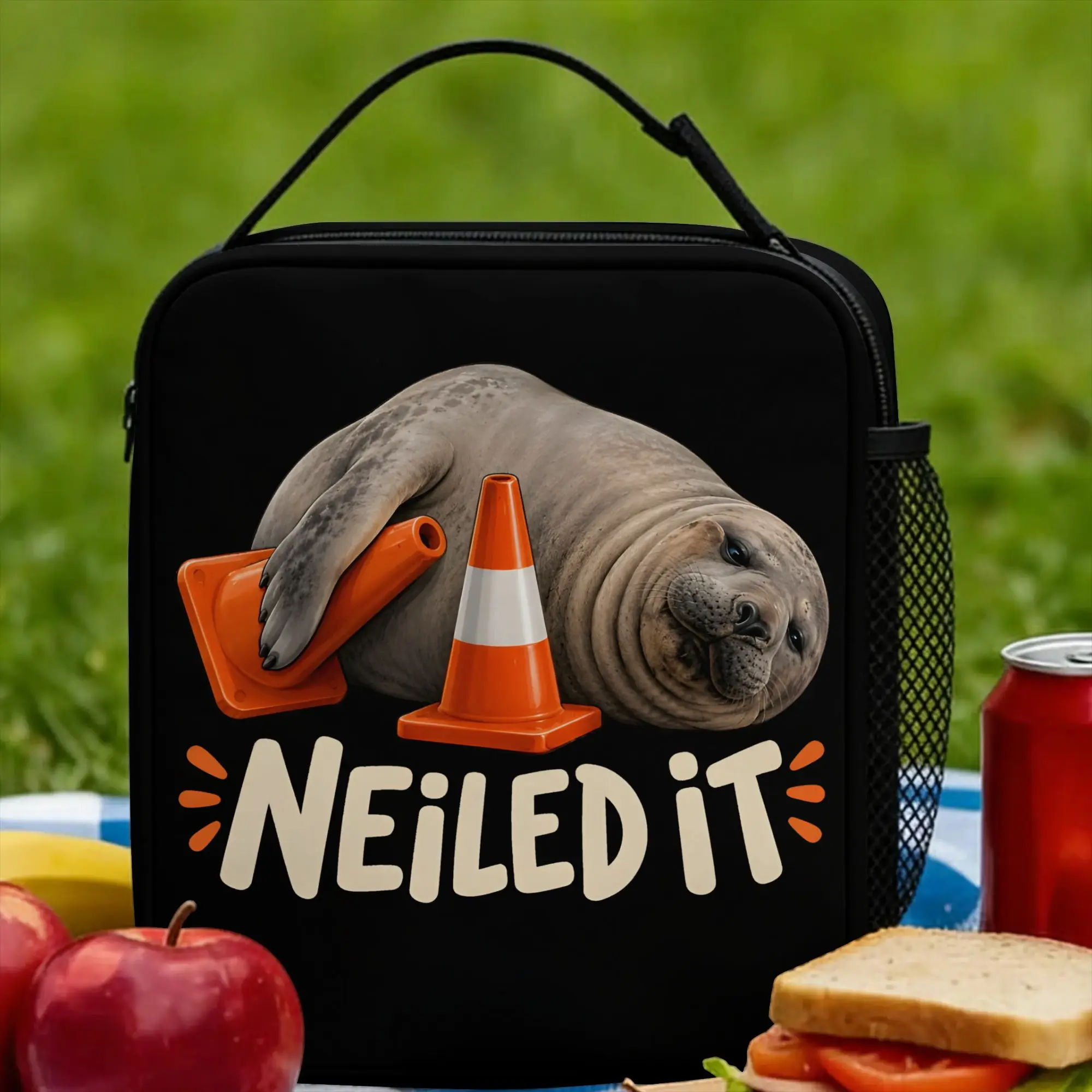 Neil The Seal  Lunch Bag For Men  Print Lunch Box Fun Picnic Cooler Bag Portable Waterproof Thermal Lunch Bags