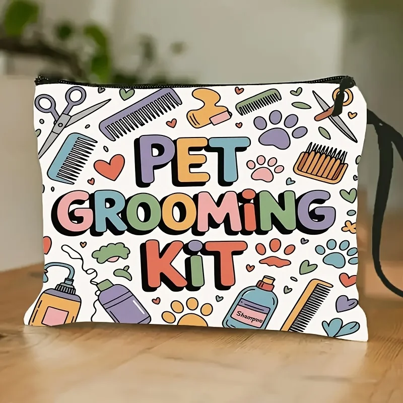 

Pet Grooming Kit Cosmetic Bag with band Scissors & Paw Print Design | Zippered Makeup Bag Foldable Travel Pouch with Groo