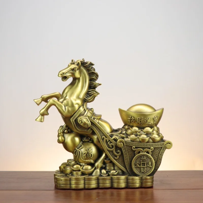 Pure Copper Zodiac , For Instant Success, Office Fortune-Bringing Ornament, Horse Pulling A Cart With Gold C