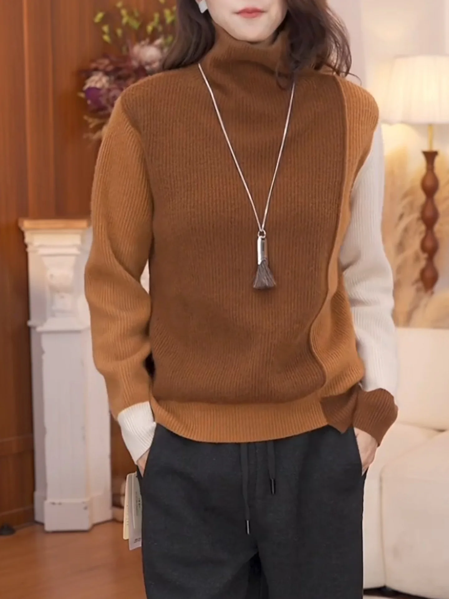 

Новинка осенне-зимнего сезона: женский вязаный джемпер больших размеров с высоким воротником, свободного кроя, стройнящий, универсальный, в корейском стиле, теплый, с длинными рукавами, в стиле колор-блок.