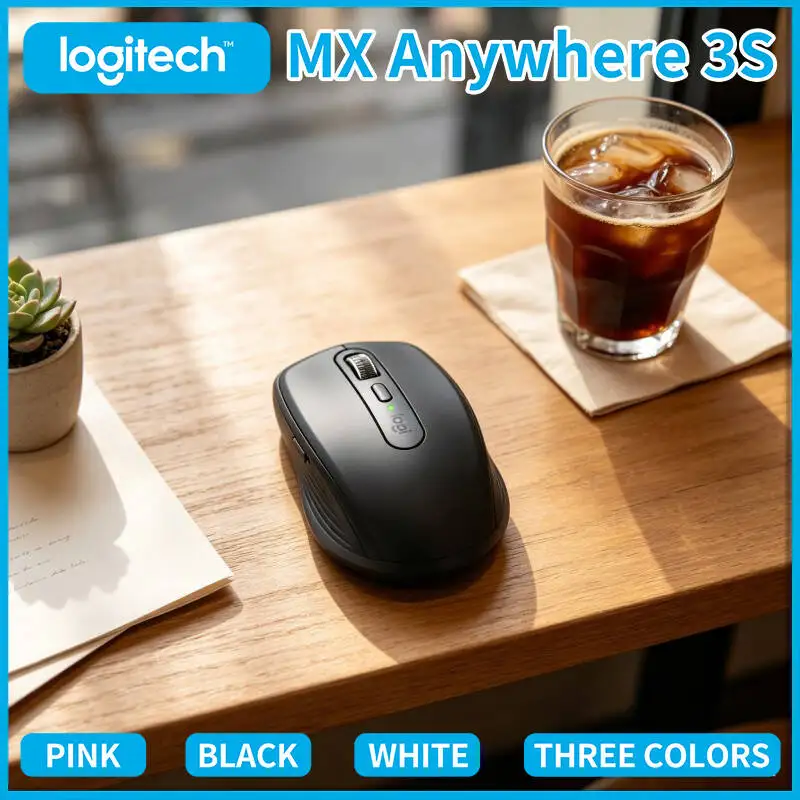 Premium Logitech MX Anywhere 3S - 8000 DPI, Hyper-Scroll, Silent Click, 3-Device Connect, USB-C Quick Charge, Anti-Slip Grip