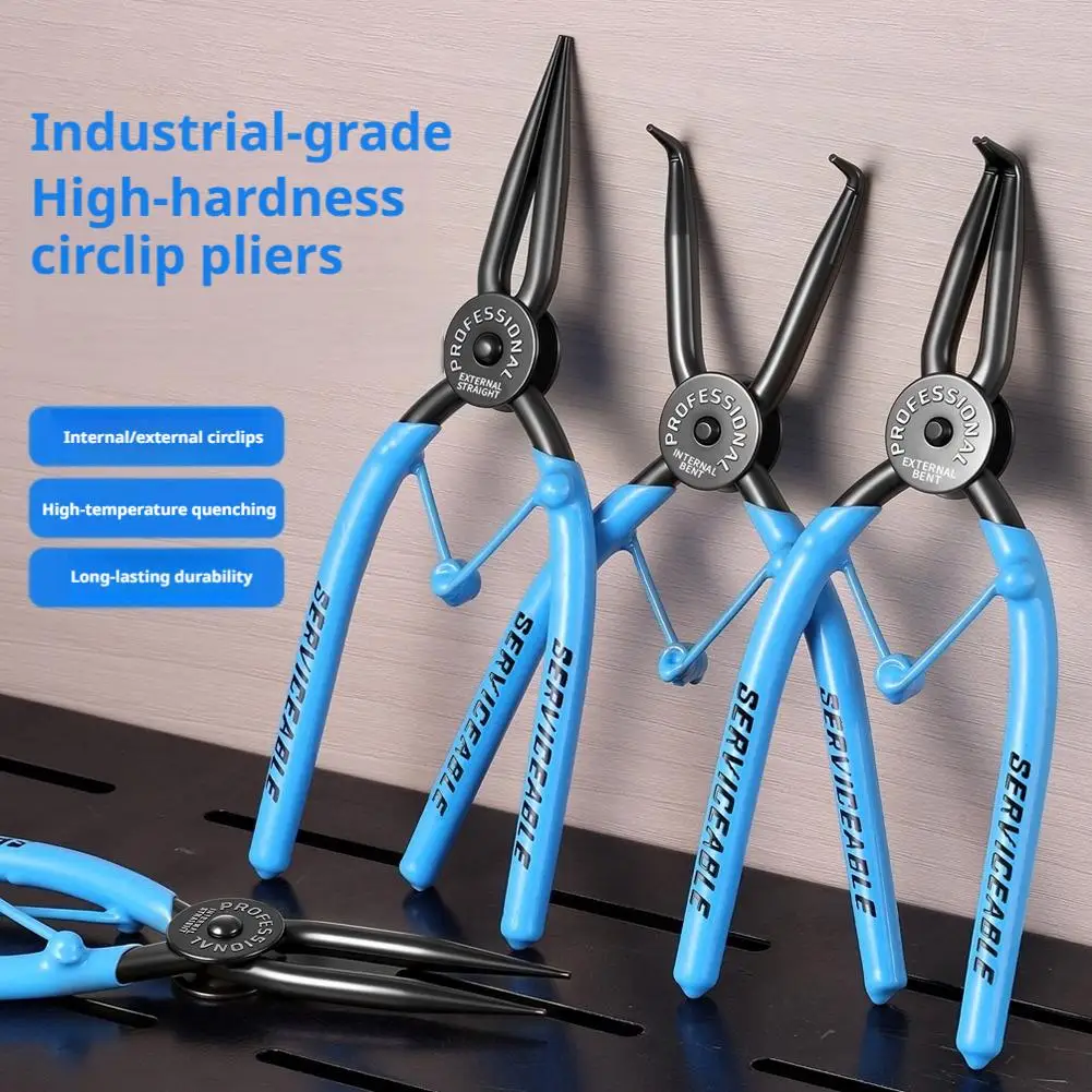 Snap Ring Pliers, 7-Inch Heavy Duty Internal/External Circlip Pliers with Straight & Bent Jaw Tips, Spring-Loaded
