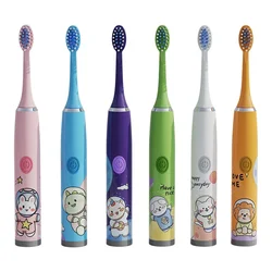 Kids Battery Electric Toothbrush with 3 Brush Heads Cartoon 360-Degree Cleaning Soft Oral Hygiene Massage Teeth Care
