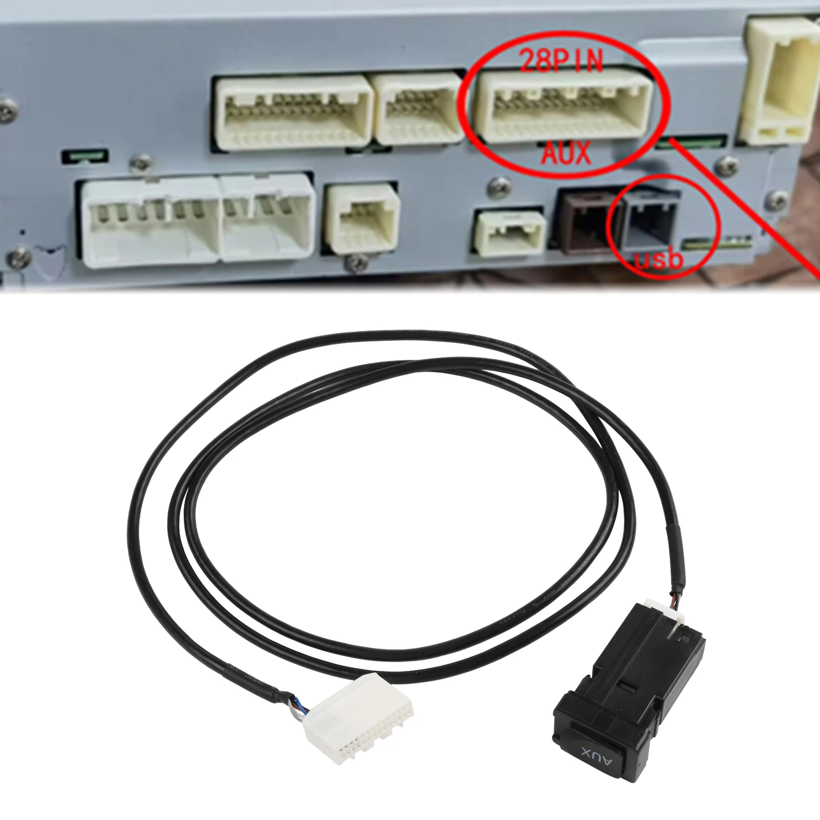 

Подключение AUX 28-контактный аудиокабель Длина кабеля 150 см Конструкция из АБС-материала Интерфейсный кабель AUX Установка центральной консоли