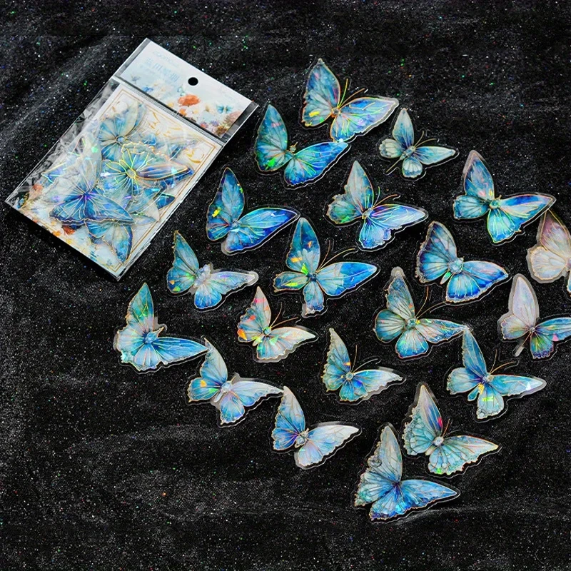 40 pcs Vintage Laser Butterfly PET Sticker Pack retro DIY decorative materials waterproof craft supplies Junk Journal Supplies