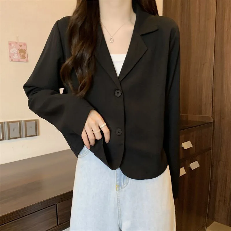 Lucyever Summer Thin Cropped Blazers Women Korean Style All-Match Single-Breasted Coats Female Solid Temperament Hot Sale Jacket