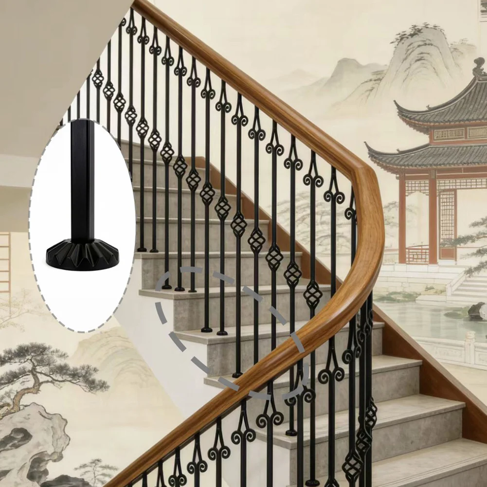6pcs Black Aluminum Stair Handrail Posts for Indoor Outdoor Stairs Swivel Head Sloped Angle Design Easy Installation