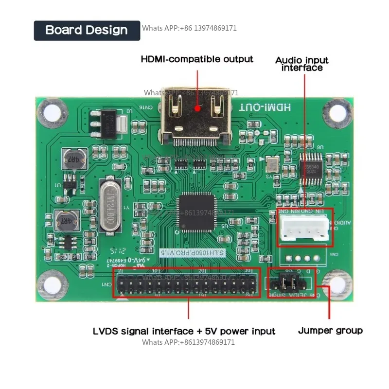 LVDS Driver Board LVDS to HDMI-compatible Adapter Converter Supports 1080P Resolution for Monitor TV Display Equipment