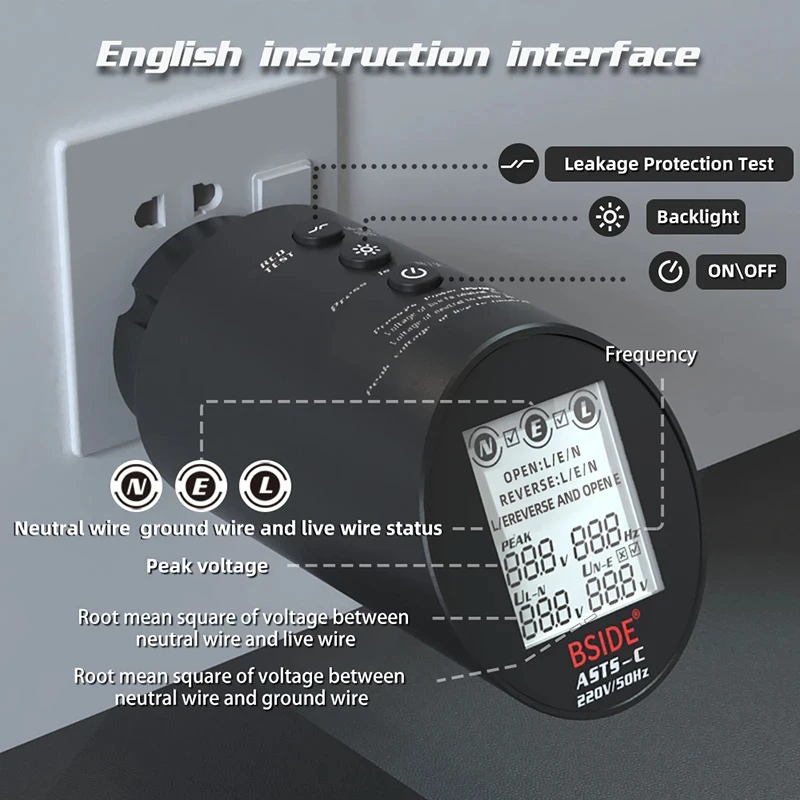 Professional Circuit Analyzer Socket Tester EU/US/UK Plug Outlet Checker Wiring Cable Status Check GFCI/RCD Meter with Backlight