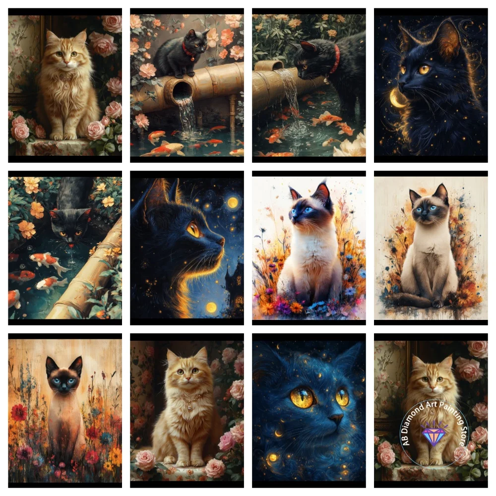 

Flower Cat Animal AB Diamond Painting Kit Square Round Diamond 5D DIY Mosaic Handmade Art Adult Exquisite Gift Crafts Home Decor